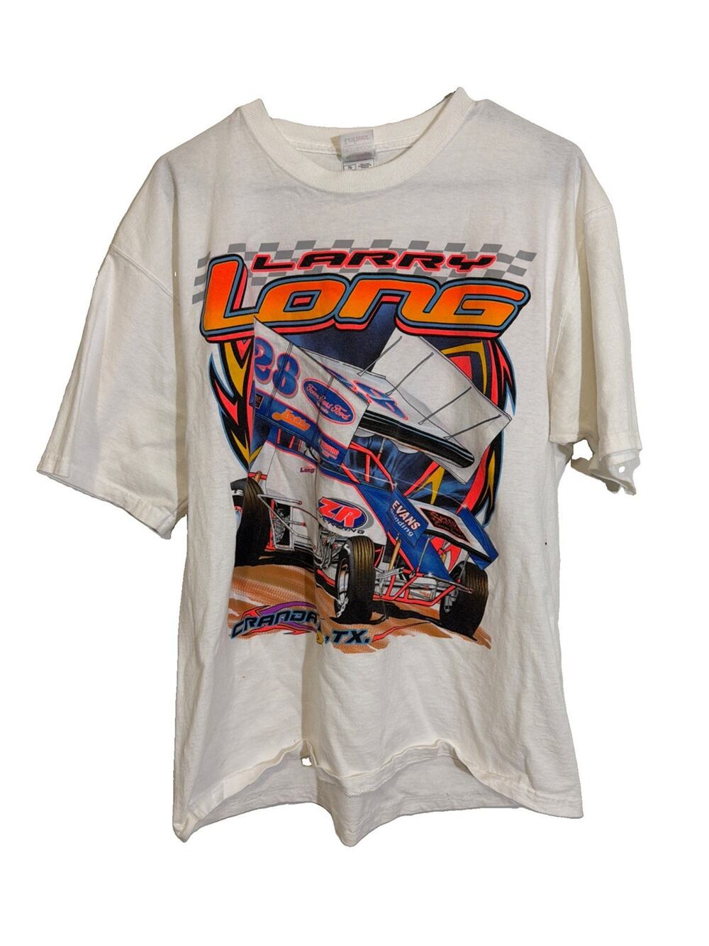 Larry Long #28 Sprint Car Racing Texas White Size XL Vintage Double Sided